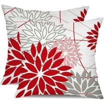 Red and Pink Grey Floral Pillow Covers 20x20 Set of 2 Outdoor Waterproof Decorative Throw Pillows Valentines Pillow Covers Polyester Cushion Case Decor for Couch Patio Funiture Garden Porch 01X20