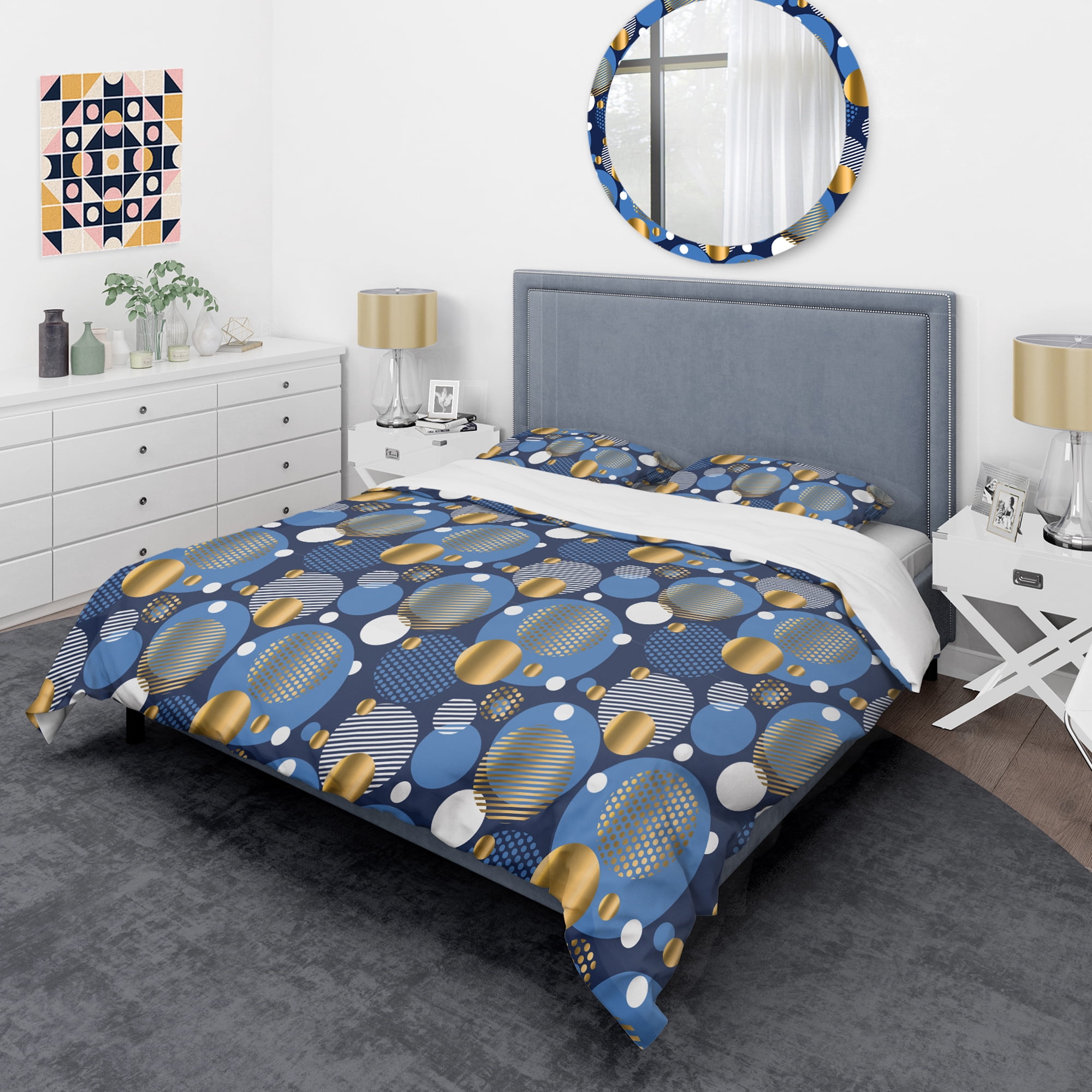 Designart 'Circular Abstract Retro Geometric XI' Mid-Century Modern Duvet Cover Set