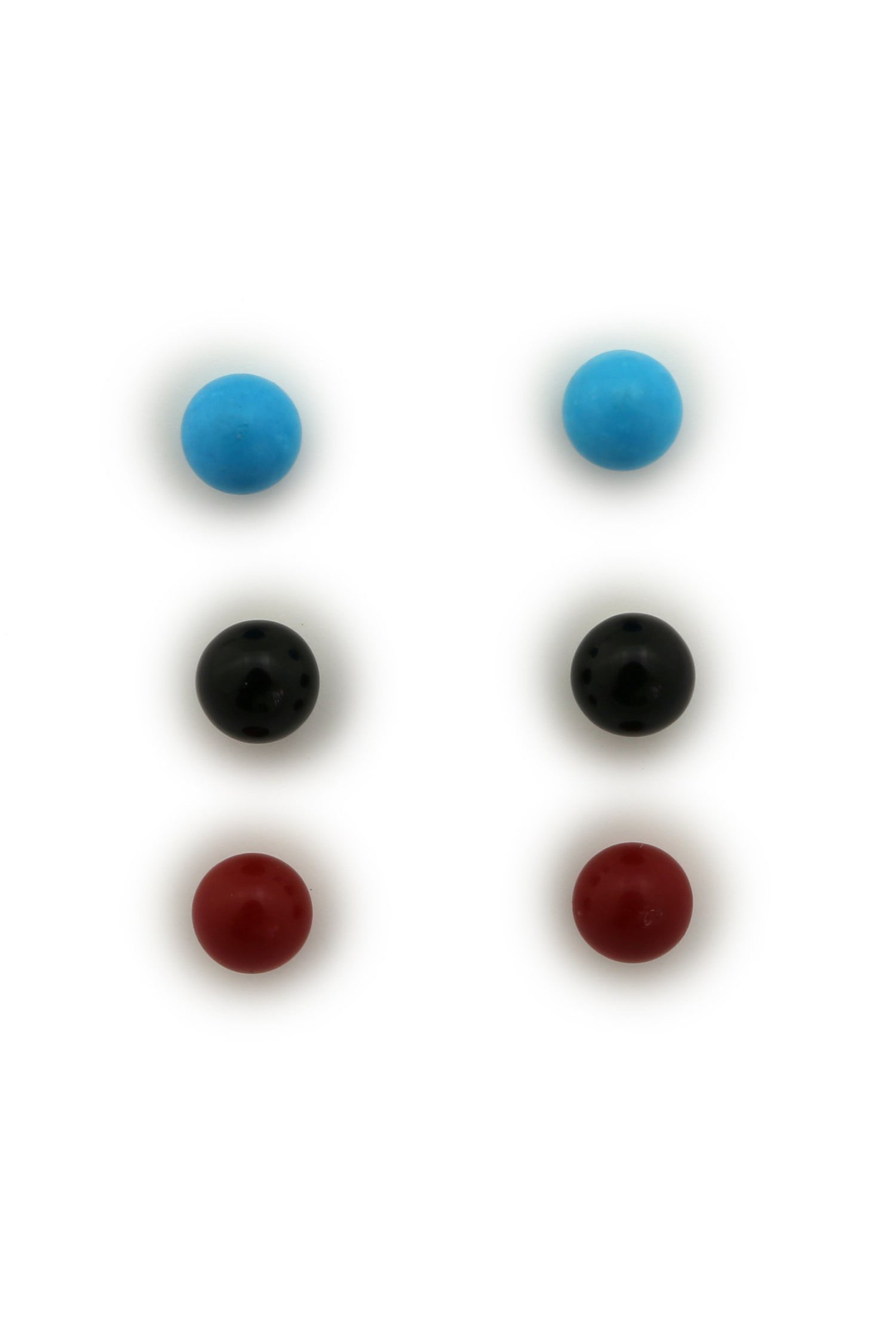 14k Yellow or White Gold 5mm Simulated Turquoise, Simulated Coral, Simulated Onyx Ball Earrings Set by