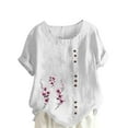 thumbnail image 2 of QUNYINEY Crew Neck Womens Shirts Pullover Short Sleeve Casual Floral Tops Linen Button Loose Women's Tops, 2 of 4
