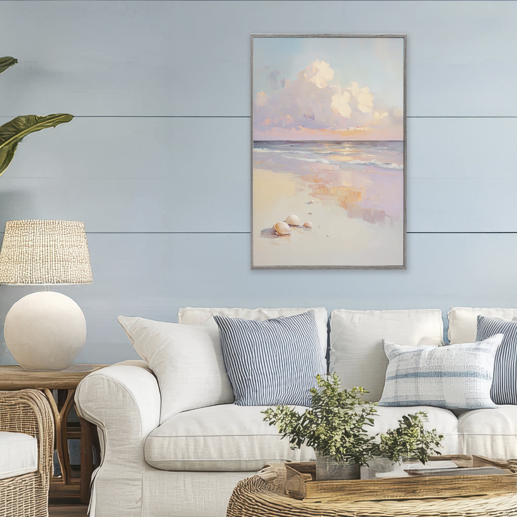 Stupell Industries Pastel Sunset Over Seashells Gray Framed Giclee Art, design by Sisi and Seb