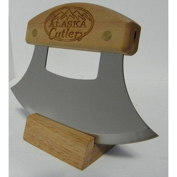 Alaskan Inupiat Style Ulu with Alaska Cutlery Etched Birchwood Handle, 6.25" Blade
