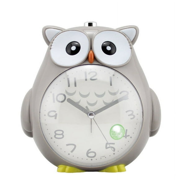 AMERTEER Cute Owl Mute Scanning Night Light Double Tone Student Child Alarm Clock Grey