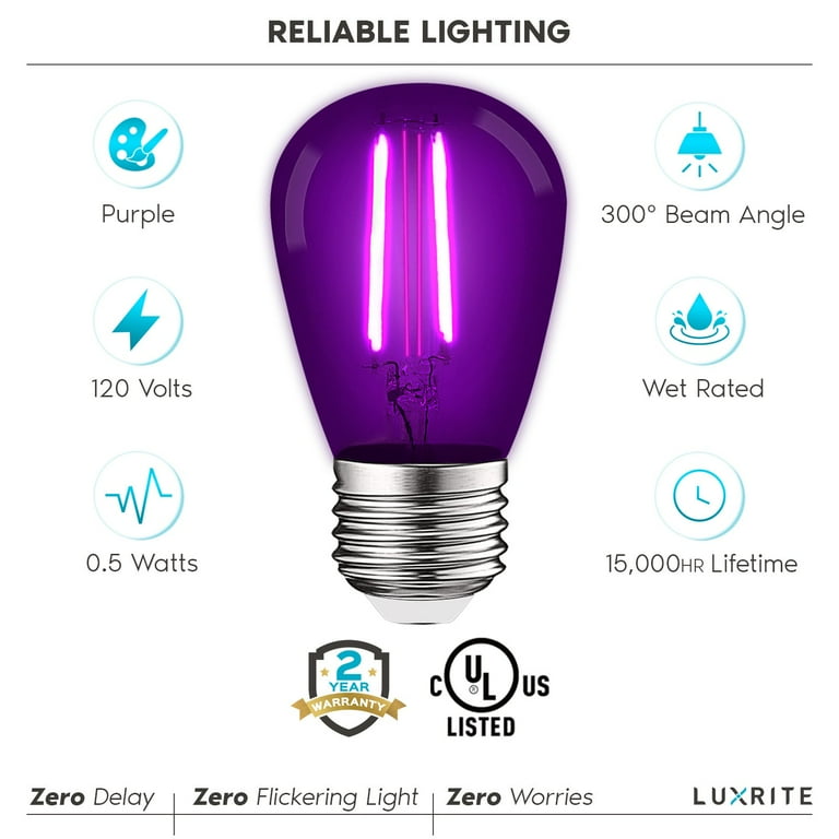 Luxrite 12-Pack S14 Edison LED Purple Light Bulbs 0.5W Colored LED