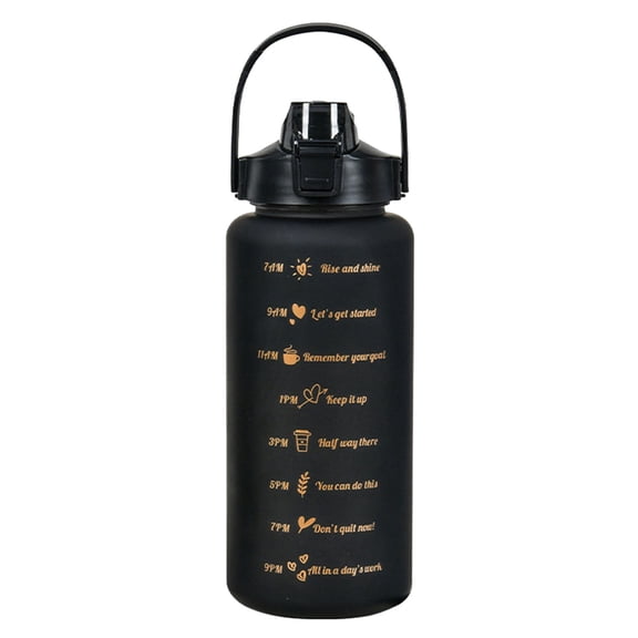 Sports Water Bottle | 2 Liter Capacity | Leakproof Flip Lock Lid | Detachable Straw | BPA-Free Copolyester Plastic | Motivational Marker | Portable Hand Strap | Reusable Hydration Cup | 34x10.5cm