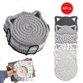 thumbnail image 1 of Juego de Posavasos con Orejas de Gato, Posavasos de Algodón Tejido a Mano para Gatos, Posavasos Absorbente Antideslizante para Bebidas, 6 Pzas con Soporte, 1 of 4