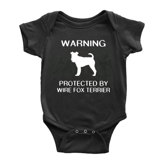 Warning: Protected by A Wire Fox Terrier Dog Funny Baby Rompers Infant Clothes (Black,18-24 Months)