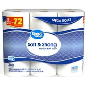 Great Value Soft & Strong Premium Toilet Paper, 18 Mega Rolls, 380 Sheets per Roll
