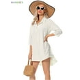 thumbnail image 3 of BadPiggies Women Swimsuit Coverups Chiffon Bikini Swimwear Beach Cover up 3/4 Sleeve Long Shirts Tunic Dress (XL, White), 3 of 7