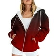 thumbnail image 3 of Pxxlle Trendy Hoodies for Women Plus Size Zip Up Hooded Sweatshirt Gradient Graphic Hooded Jacket Fall Winter Long Sleeve Sweatshirts with Pockets Wine XXXL, 3 of 7