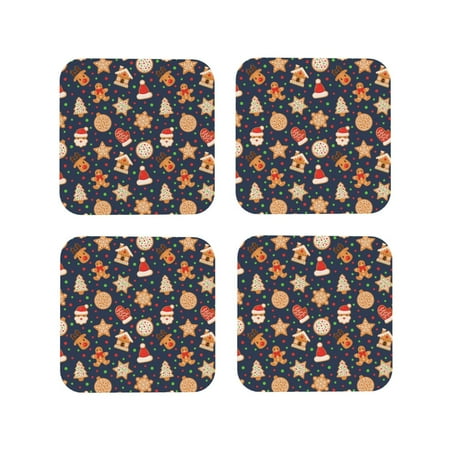 

Tideii Holiday Gingerbreads for Leather Coasters 4 Pieces Anti-fouling and Anti-scalding Decorative Coasters Suitable for Restaurants Kitchens Coffee Shops-Square