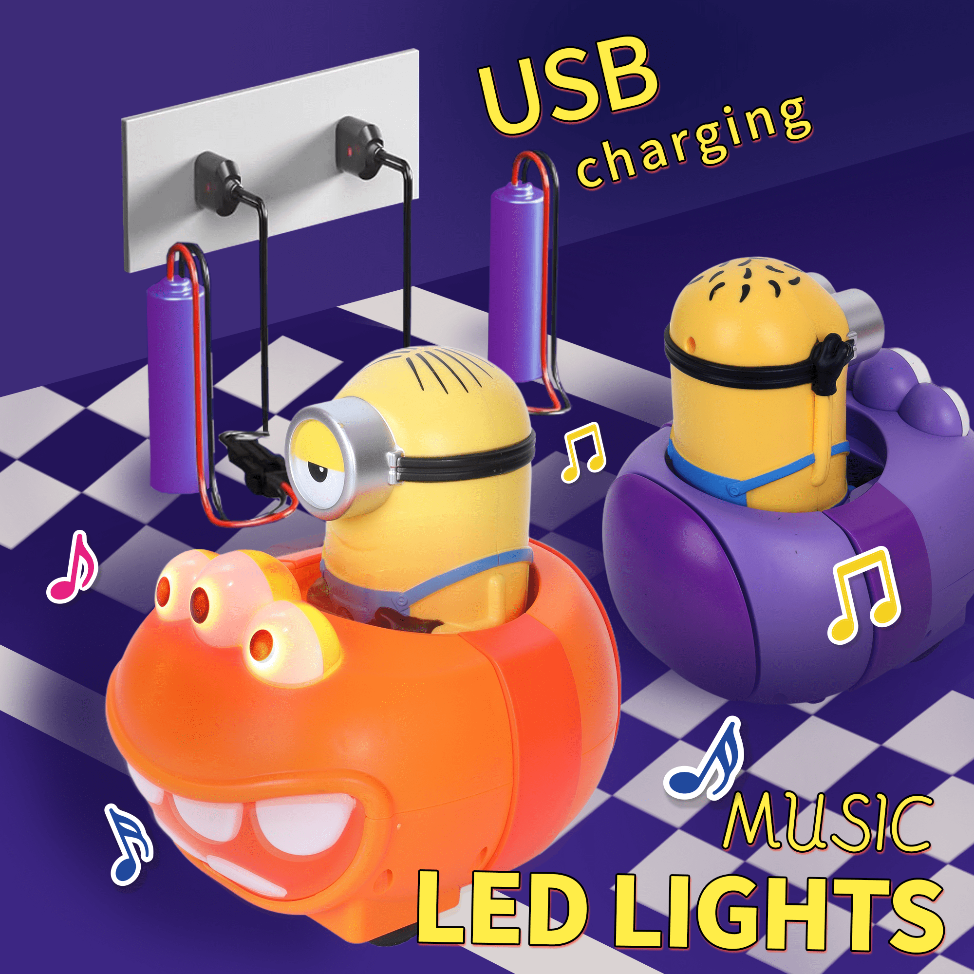 YOLOPARK Minions 2 PC Remote Control Car,Despicable Me RC Bumper Cars with Light & Sound Effect, Kids Toy for Boys and Girls