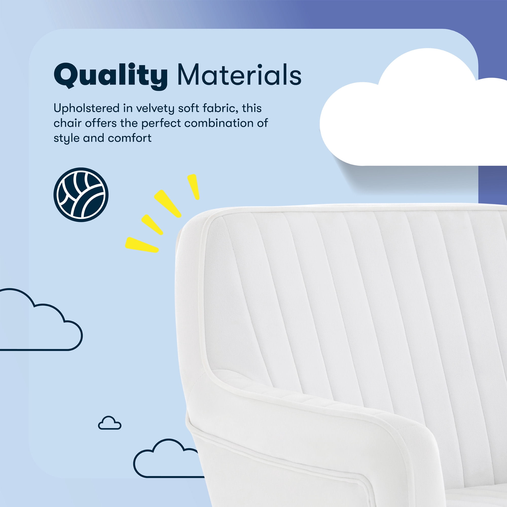 Serta Ashleigh Modern Office Chair Channel-Tufted Design White Velvet Fabric