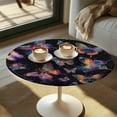 thumbnail image 2 of SEANATIVE 4 Pack Small Round Fitted Table Cover Elastic Fit Tablecloth Stretch Cocktail Table Topper Cap Anti-stain Table Cloth for Banquet Restaurant Bar 24'' Diameter, Colorful Butterfly Black, 2 of 7