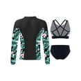 thumbnail image 2 of TiaoBug Kids Girl 3 Piece Rash Guard Swimsuits Set Floral Long Sleeve Shirt Cami Crop Top and Brief Beach Swimwear Zipper Black 14, 2 of 7