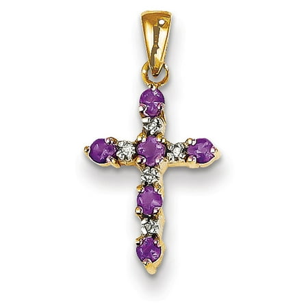 - 14k Yellow Gold Amethyst & Diamond Cross Pendant