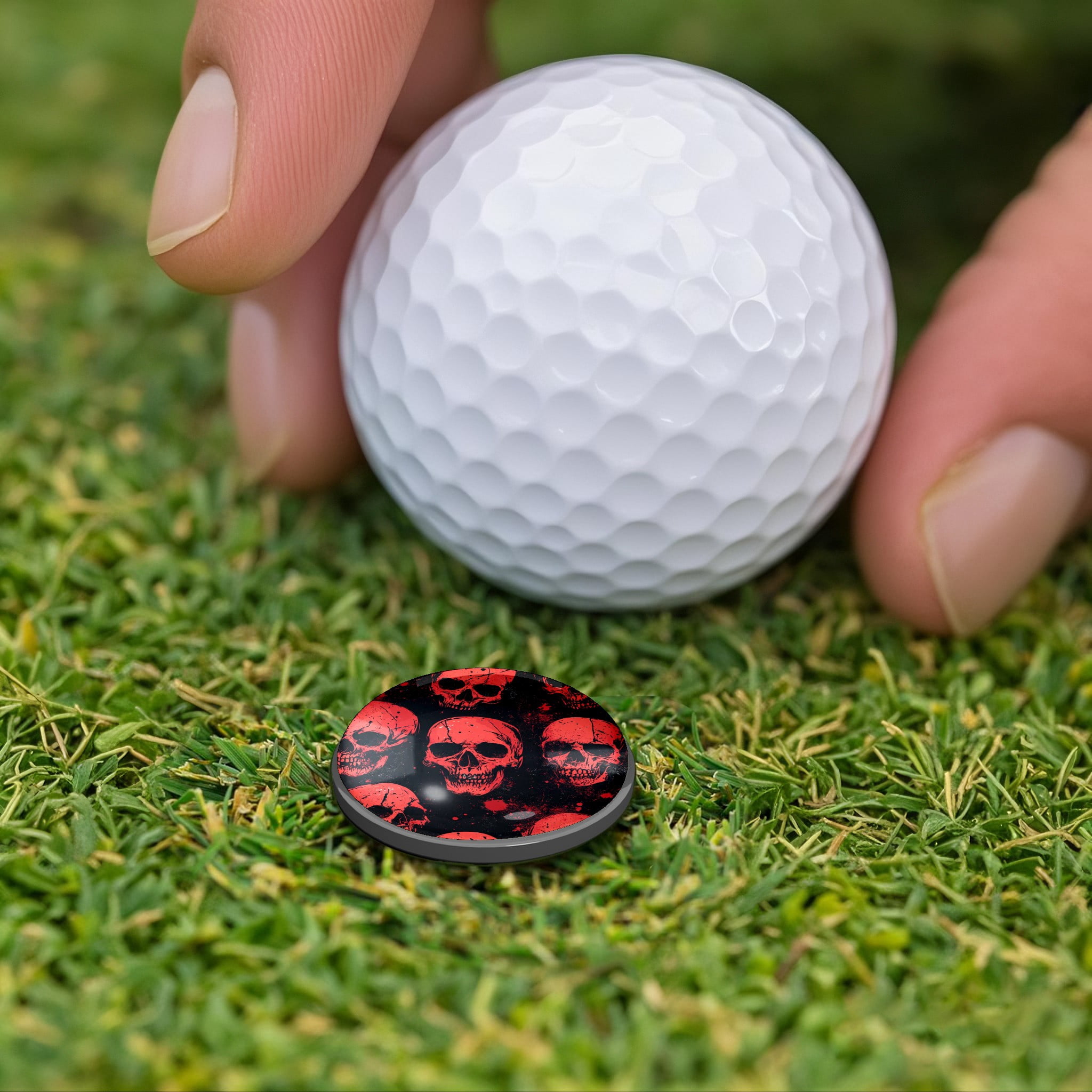 Golf Gift Box for Men Portable Golf Accessories Set with Golf Ball Tees Green Fork Hat Clips Customizable Magnetic Labels Red Skull Pattern