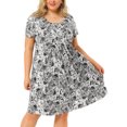 thumbnail image 1 of Women's Plus Size Dress Short Sleeve Inverted Box Pleat Floral Dresses Black 1X, 1 of 7