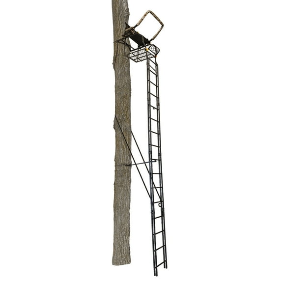 Muddy Skybox Deluxe 20' Tall Single Steel Ladder Tree Stand with Adjustable Padded Shooting Rail for Big Game & Hunting
