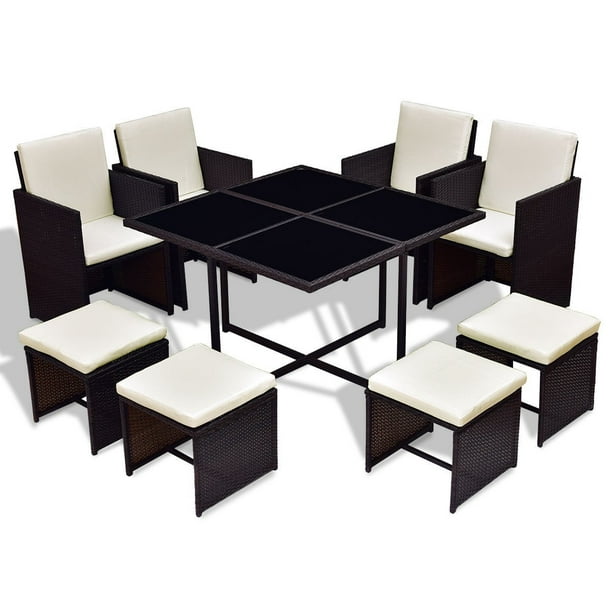 9 Piece Cube Rattan Garden Furniture Set Black - Patio Furniture