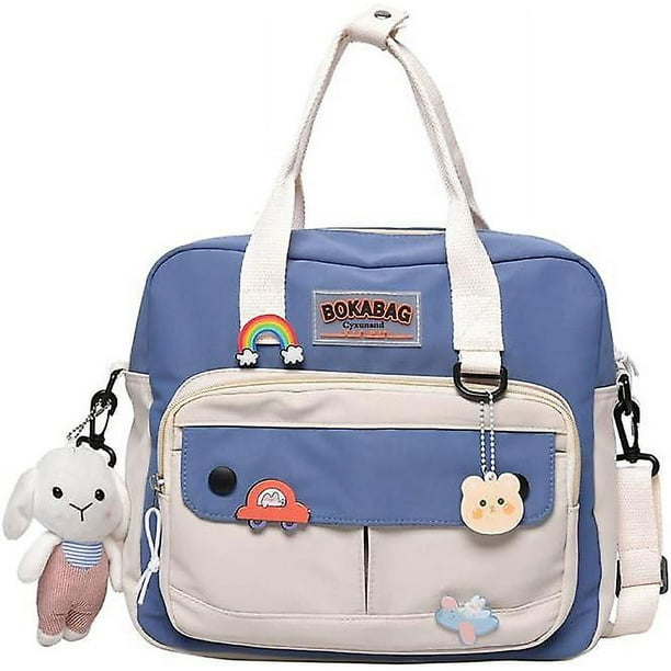 Lindos Bolsos Mochila Kawaii Bolsa De Mensajero para La Escuela,Mochilas Estéticas Computadora Portátil Multifunción Ita Japonesa para Adolescentes Niñas Niños-Azul