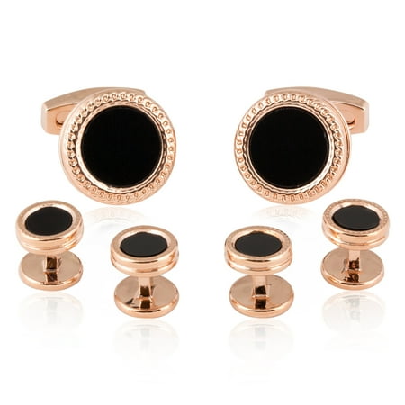 - Rose Gold Onyx Cufflinks Studs Formal Set