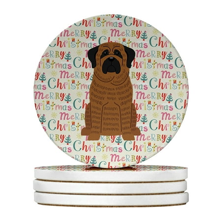 

Merry Christmas Mastiff Brindle Large Sandstone Coasters Pack of 4 4 in x 4 in