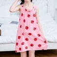 thumbnail image 4 of Summer New Pink Strawberry Print Ruffle Edge Bow Neckline Girls' Fashion Sleeveless Strap Home Casual Dress, 4 of 8