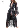 thumbnail image 1 of Mujeres Sexy Lace Long Robe Ropa de dormir Ropa de dormir Albornoz Camisón, Negro, L kenally XX000217-07, 1 of 7