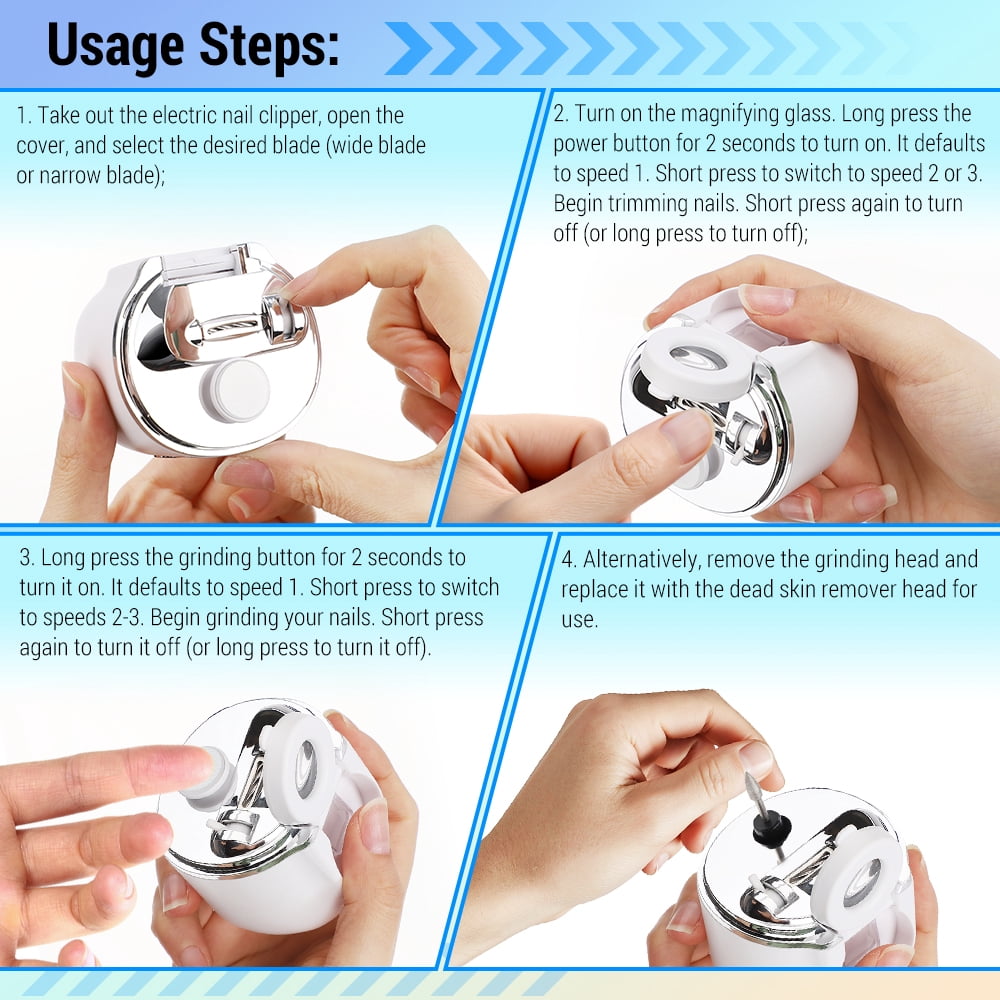 FlareMore 2-in-1 Electric Nail Clipper with Magnifier & LED Light, Automatic Nail Trimmer 3-Speed Quiet, Rechargeable USB Nail Clipper for Seniors Kids & Adults, Safe for Thick Nails & Toenails