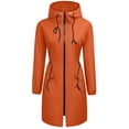 thumbnail image 6 of CFLVAEK Women's Long Rain Jackets Plus Size Drawstring Waisted Waterproof Hooded Trench Coat Outdoor Hiking Windbreaker with Pockets Orange L, 6 of 6