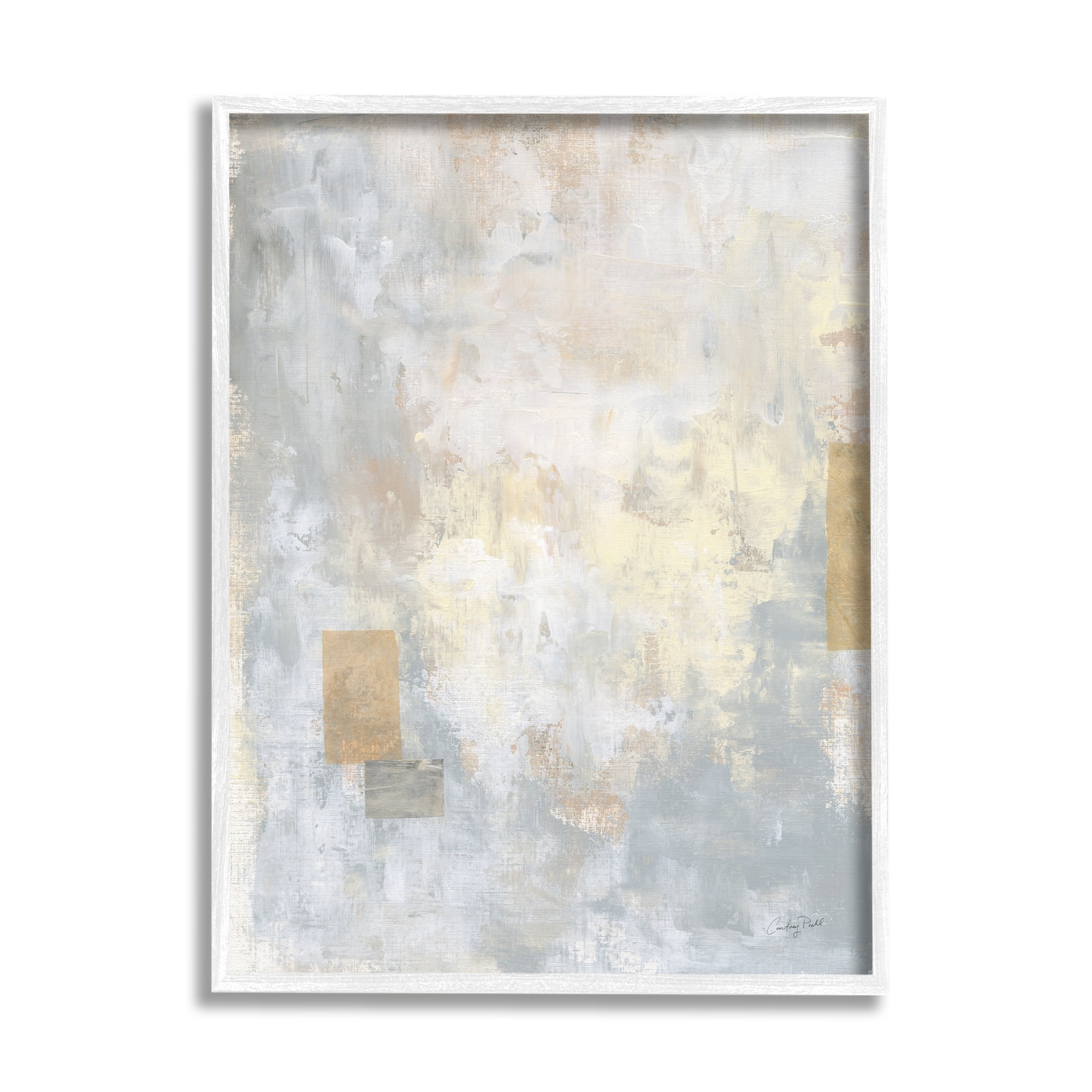 Stupell Industries Modern Abstract Painting Grey Brown Beige Square Shapes White Framed Art Print Wall Art, 16x20, by Courtney Prahl