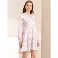 thumbnail image 2 of INSPIRE CHIC Robe Décontractée à Manches Longues et Col en V à Fleurs pour Femmes, Taille Cintrée, Blanc m, 2 of 6