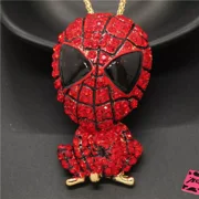 Fashion Women Cute Red Spiderman Hero Bling Crystal Pendant Chain Necklace