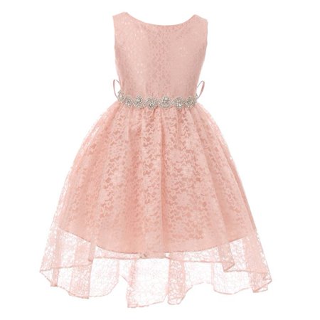 Girls Blush Lace Rhinestone Belt High-Low Easter (Best Dressed Women Of All Time)