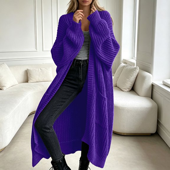 Uobin Women Oversized Long Knit Cardigan, Open Front Sweater Coat Loose Casual Pocket Outerwear for Fall Winter