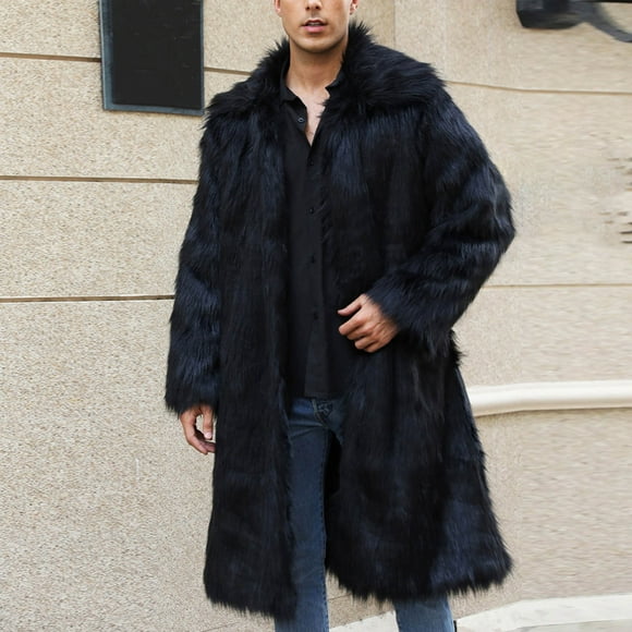 Amzcrzy Men Faux Fur Coat Men's Winter Fleece Coat Style Long Sleeve Solid Color Turn Down Collar Warm Coat Winter Jacket for Men Jackets for Men Winter Coat Men