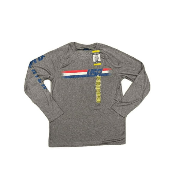 State of Mine Men's Sport Stripe USA Long Sleeve (Grey Heather, Large)