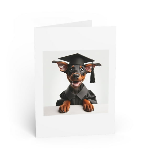 DistinctInk Greeting Card / Note Card - Doberman Pinscher Puppy Graduation - PACK of 5