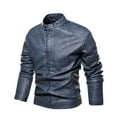 thumbnail image 4 of IYTR Mens Slim Punk Jacket Solid Color Long Sleeve Jacket Zipper Stand-up Collar Fashion Leather Jacket Coats with Pocket Blue L, 4 of 5