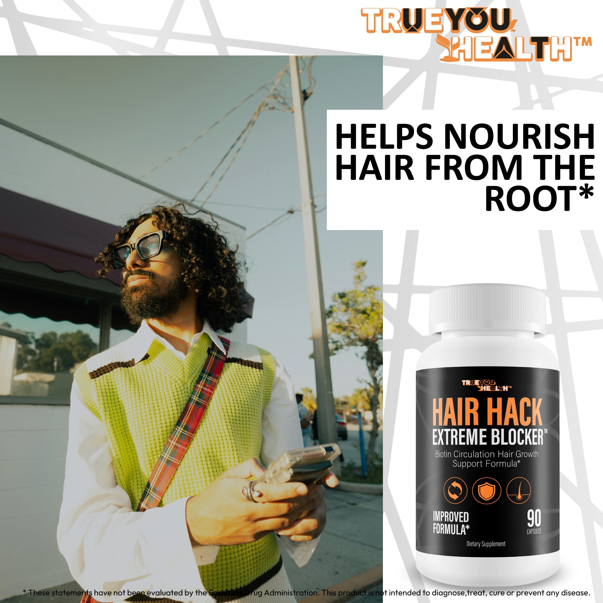 Hair Hack Extreme Blocker - Our Best Hair Growth Supplement - Natural Hair Regrowth Hair Vitamins for Thicker Hair Growth - Vitamin B7 Biotin and Folic Acid - Vitamin D3 Hair Growth Vitamins