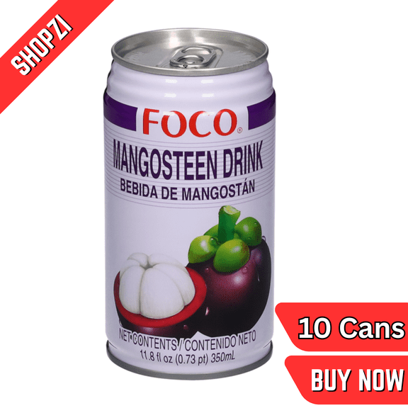 FOCO Mangosteen Drink – 11.8 fl oz Cans, 10 Pack, Natural Mangosteen Beverage, Ready-to-Drink Tropical Juice