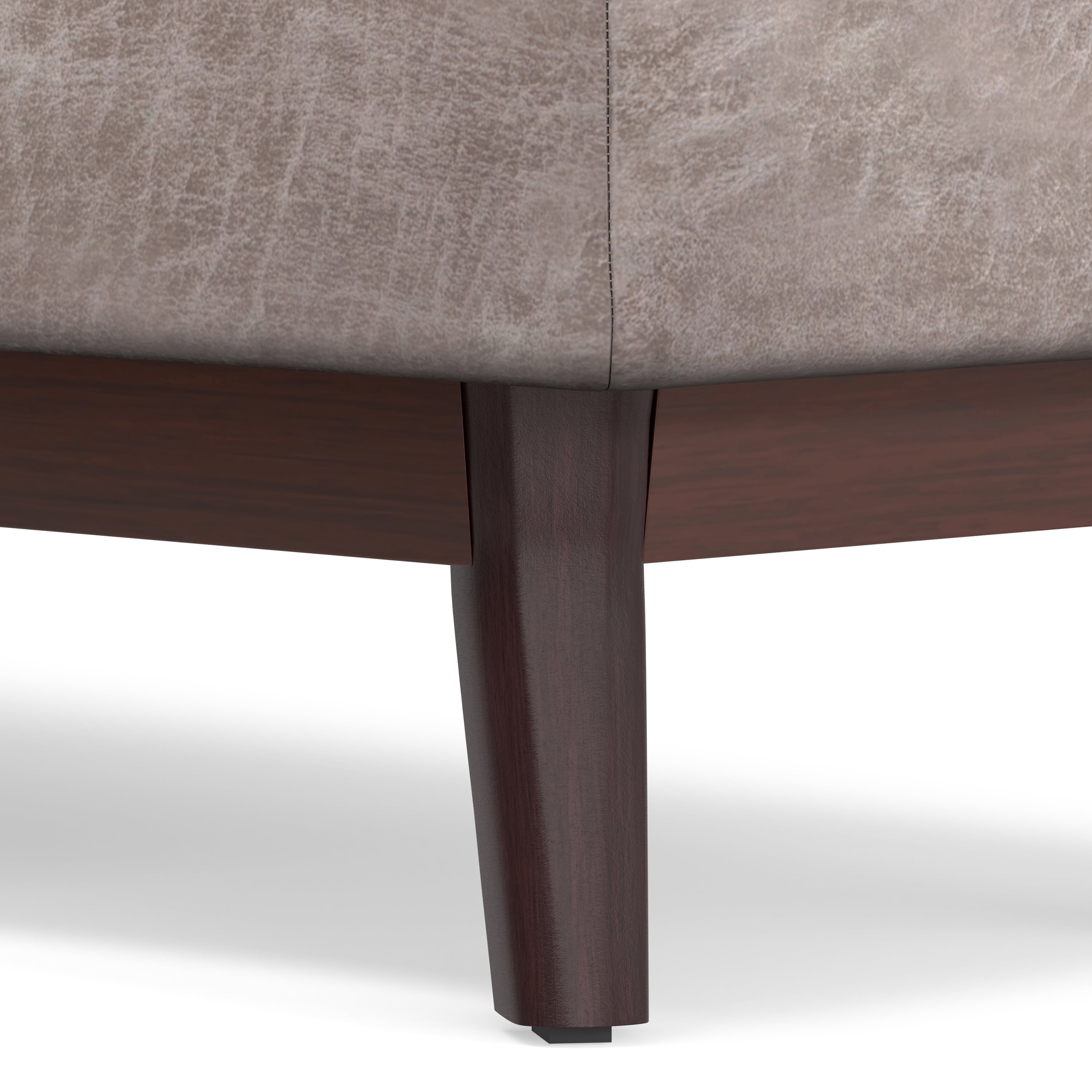 Owen 48 inch Wide Mid-Century Modern Rectangular Storage Ottoman in Distressed Grey Taupe Vegan Leather