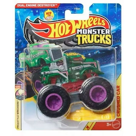 Mattel - Hot Wheels Monster Truck & Car - DUAL ENGINE DESTROYER & CRUSHED CAR [JCD72]