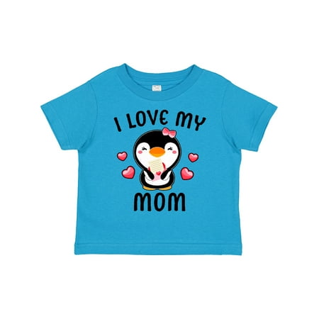

Inktastic I Love My Mom with Cute Penguin and Hearts Gift Toddler Toddler Girl T-Shirt