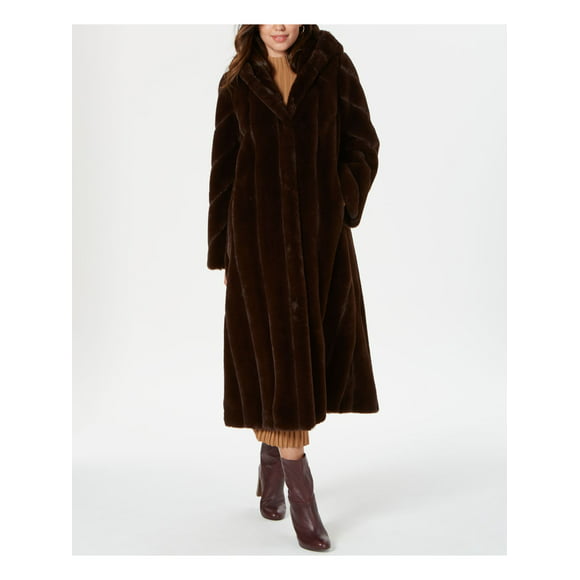 Coats Jackets Brown, Jones New York Petite Textured Faux Fur Coat With Hood