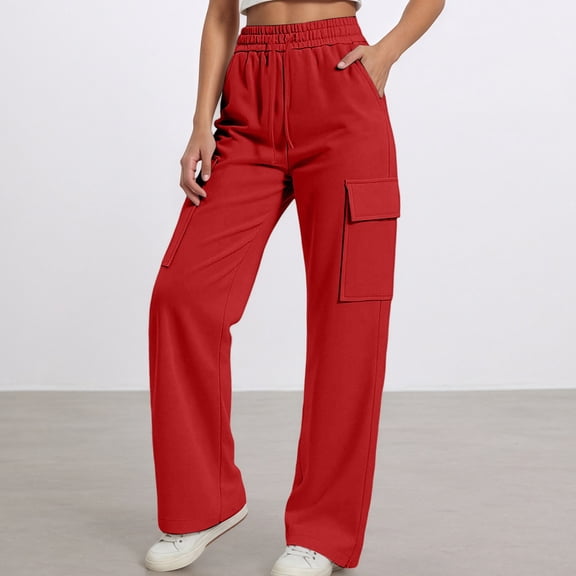 ZHOGXU Big Girls Boys Cargo Pants With Pockets Drawstring Elastic Waist Solid Color Wide Leg Loose Fit Comfortable Trousers For Outdoor Activities Brick Red 4-5 Years