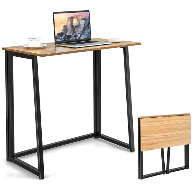 Costway Folding Computer Desk No Assembly Study Writing Table for Small Spaces Walnut