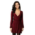 thumbnail image 4 of Furvclv Women Long Puff Sleeve Mini Dress Deep V Neck Solid A-Line Party Casual Dress, 4 of 9