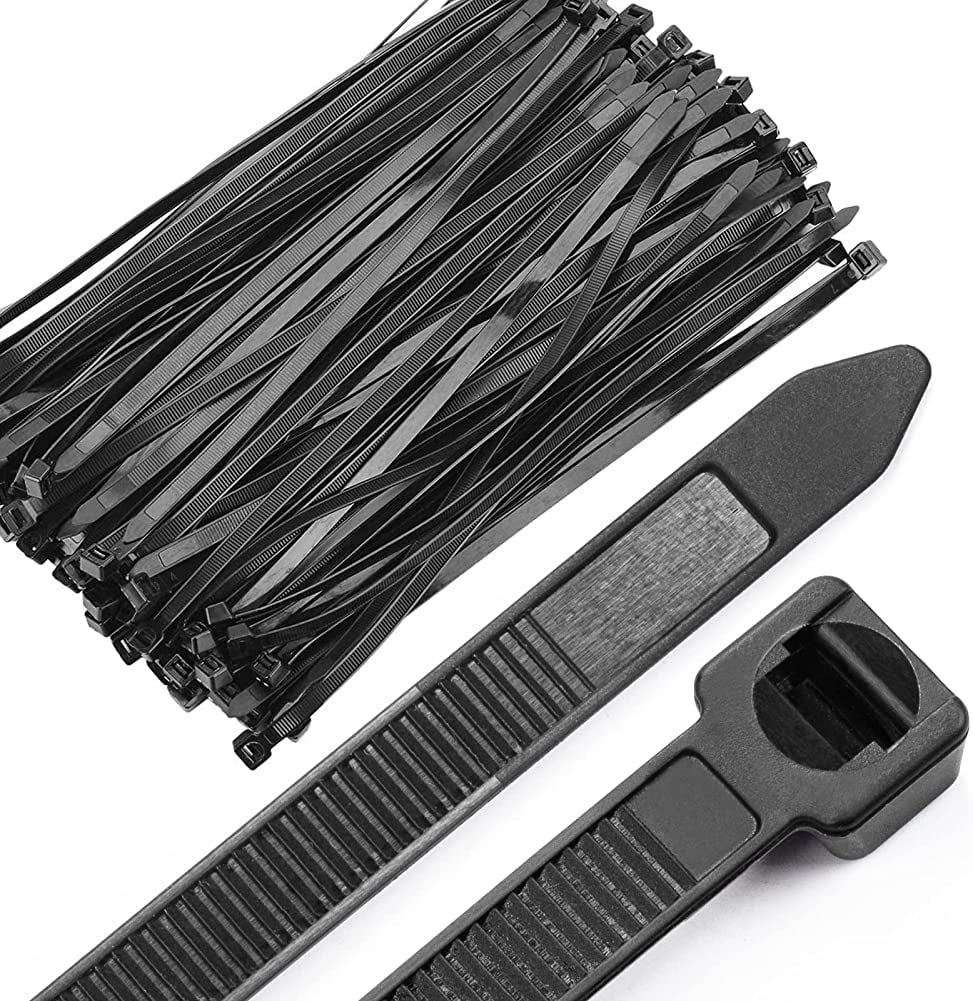 PACK OF 100 BLACK NYLON PA66 UL APPROVED 300mm x 7.6mm CABLE TIES 55KG STRENGTH 